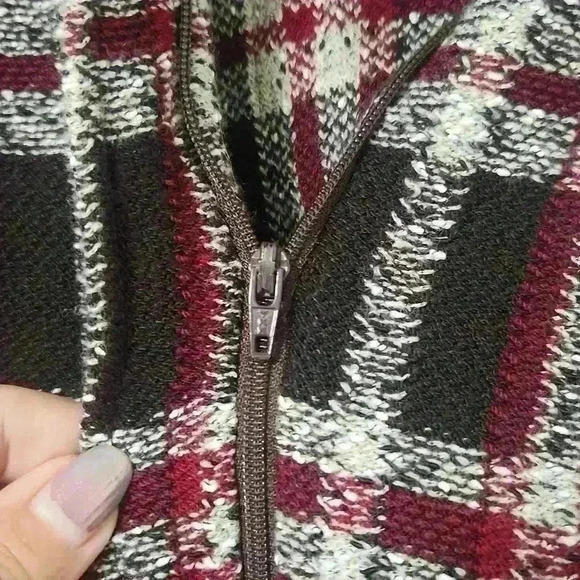 Vintage. John Collection - Red & Brown Plaid Moto Jacket - Picture 5 of 6